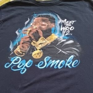 Men's Black Large Pop Smoke Meet The Wu V2 Painted Style Rap Hip Hop Music Shirt
